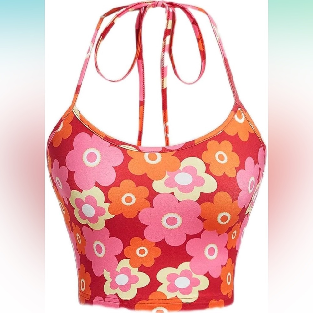 Amazon floral, print tie backless halter top